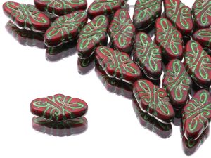 Намистини Арабески 19×9 мм Opaque Red Travertin Metallic Green Finish