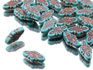 Намистини Арабески 19×9 мм Opaque Turquoise Green Red Copper Finish