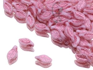 Намистини Лаврові листочки 6×12 мм Alabaster Fuchsia Finish