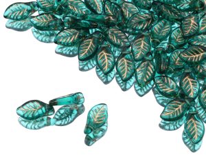 Намистини Лаврові листочки 6×12 мм Emerald Gold Matted Finish