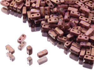 Намистини Brick 3×6 мм Chalk White Lila Gold Luster