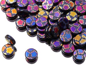 Намистини Монетки 14 мм Navy Blue Peacock Flowers