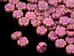 Намистини Квітки гібіскуса 9 мм Chalk White Terracotta Purple Finish