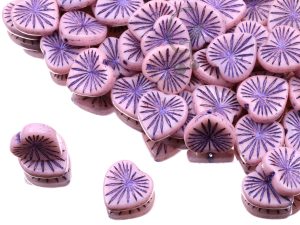Намистини Сердечка з орнаментом 18 мм Alabaster Milky Light Rose Violet Finish