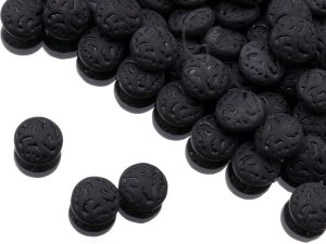 Намистини Lentil з орнаментом 14 мм Jet Matte