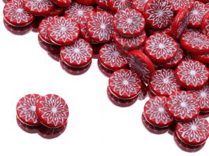 Намистини Квітки оригамі 18 мм Opaque Red Silver Finish