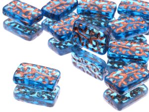 Прямокутні намистини з орнаментом 18×11 мм Aqua Copper Finish