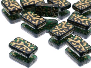 Прямокутні намистини з орнаментом 18×11 мм Dark Green Gold Matted Finish