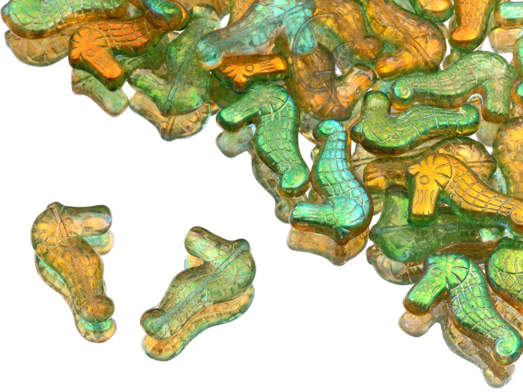 Намистини Морські коники 28×18 мм Crystal Glossy Green Gold