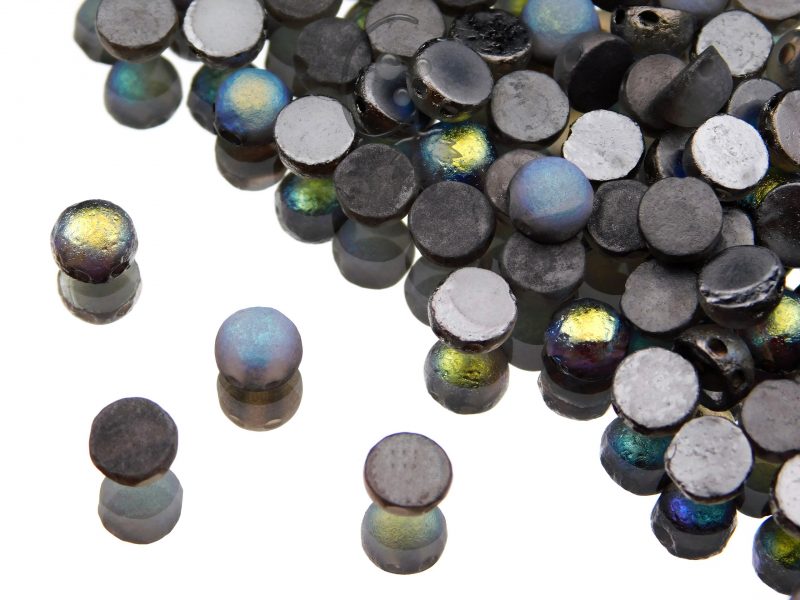 2-hole Cabochon Crystal Etched Graphite Rainbow