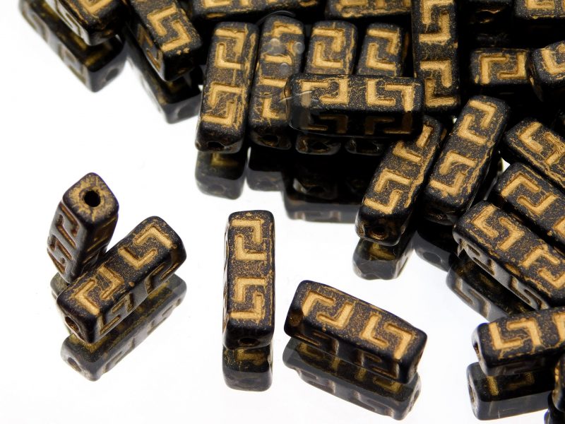 Celtic Block Beads Jet Black Matte Gold Painted