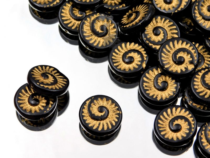 Fossil Shell Beads Jet Gold Painted